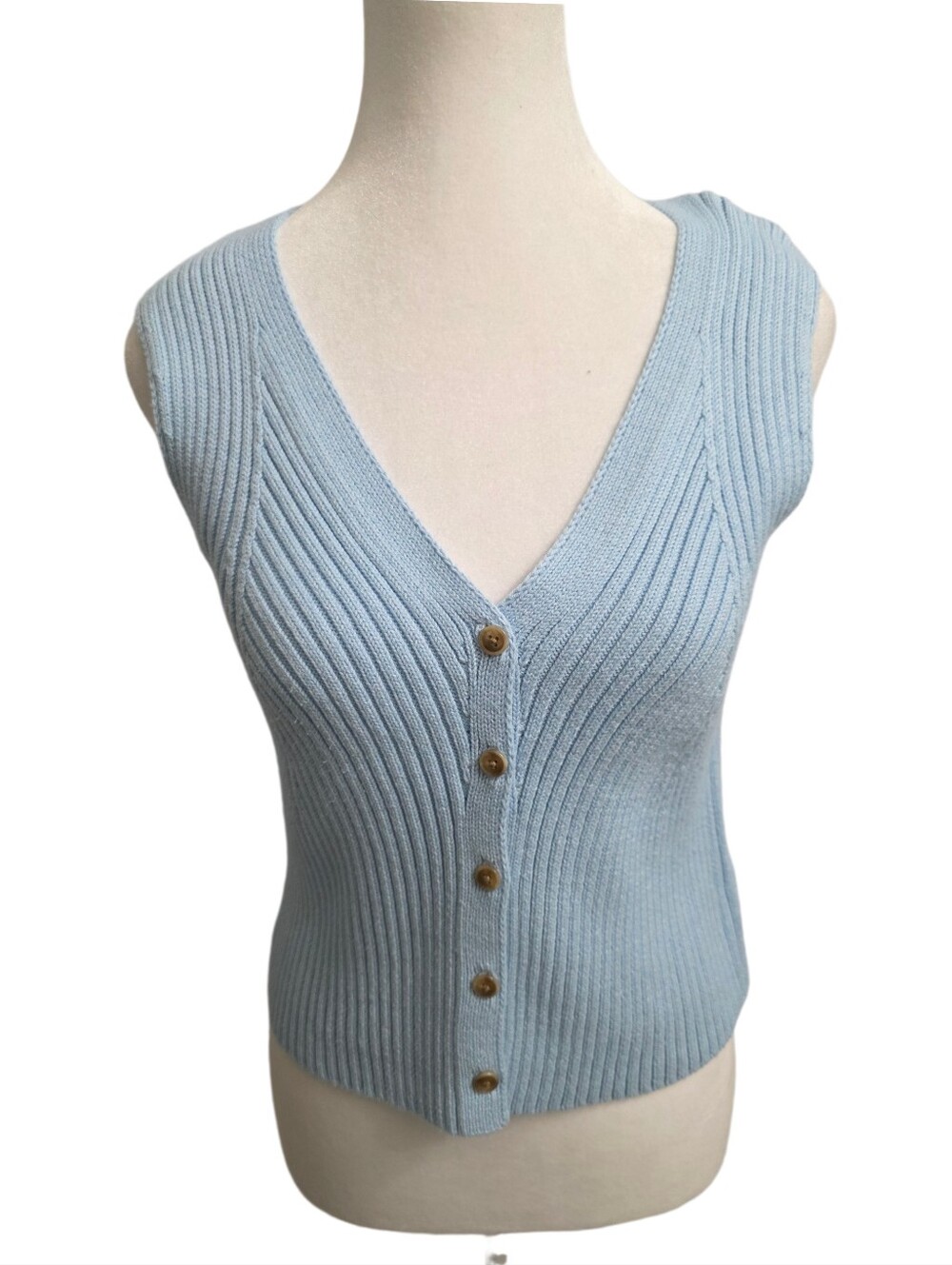 Jessica Simpson Light Blue Ribbed Knit Button-Front Vest - Picture 2 of 9